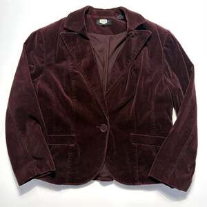 Vintage Y2K Context Brown Velvet Short Blazer Jacket Shoulder Pads Size 14P